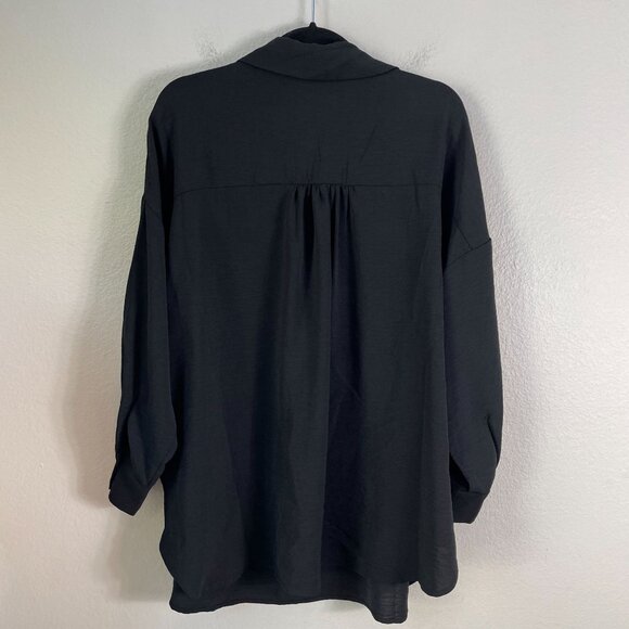 NEW Adrianna Papell Womens Plus 1X Textured Airflow Black V Neck Johnny Blouse - Picture 11 of 12